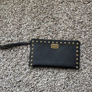 Michael Kors Black Wristlet with Gold Accents